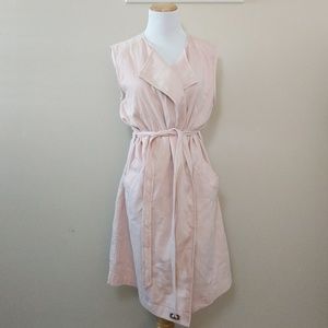 pink long belted wrap vest jacket pockets